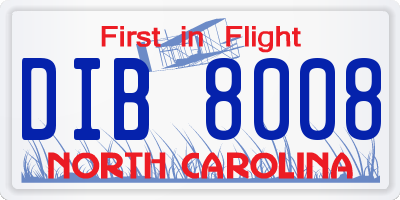 NC license plate DIB8008