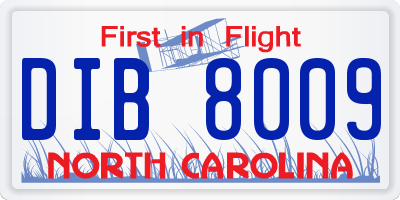 NC license plate DIB8009