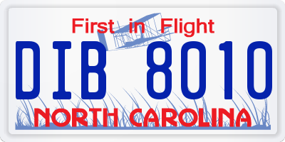 NC license plate DIB8010