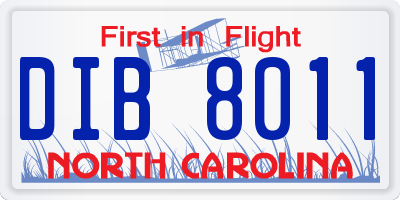 NC license plate DIB8011