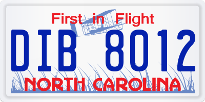 NC license plate DIB8012