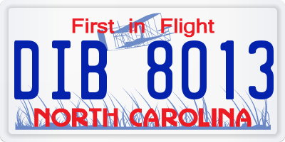 NC license plate DIB8013