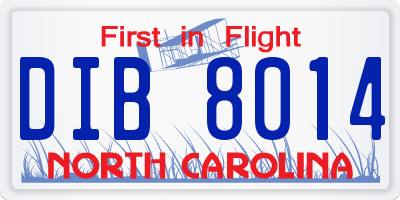 NC license plate DIB8014