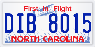 NC license plate DIB8015