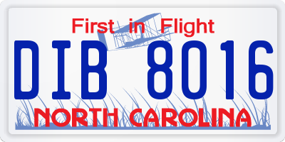 NC license plate DIB8016