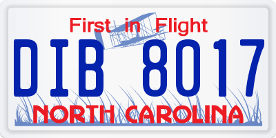 NC license plate DIB8017