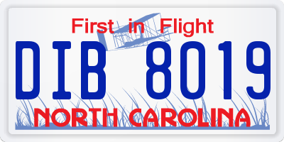 NC license plate DIB8019