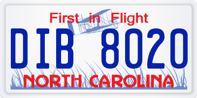 NC license plate DIB8020