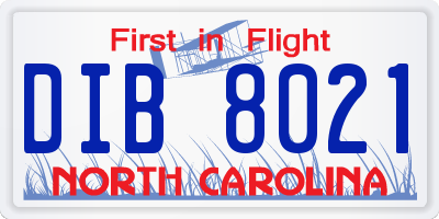 NC license plate DIB8021