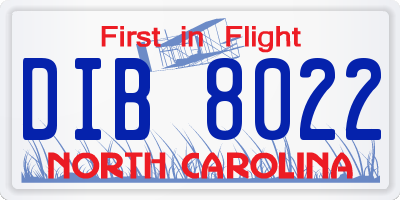 NC license plate DIB8022