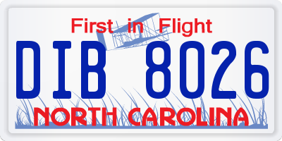 NC license plate DIB8026