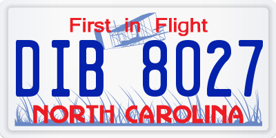 NC license plate DIB8027