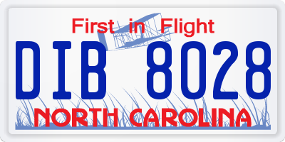 NC license plate DIB8028