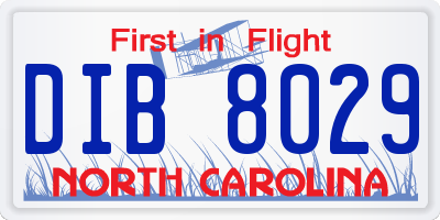 NC license plate DIB8029