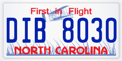 NC license plate DIB8030