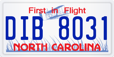 NC license plate DIB8031