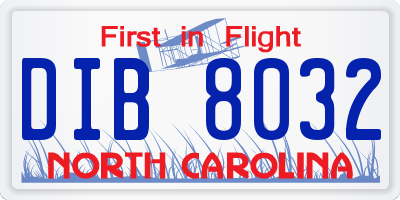 NC license plate DIB8032