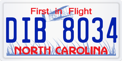 NC license plate DIB8034