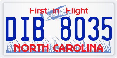 NC license plate DIB8035
