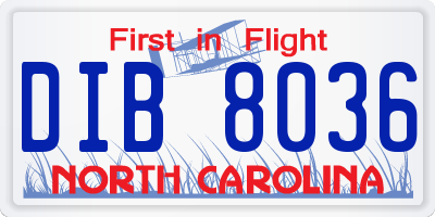 NC license plate DIB8036