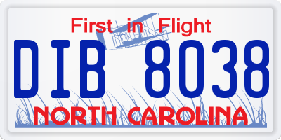 NC license plate DIB8038