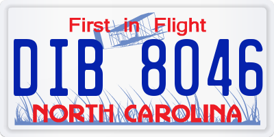 NC license plate DIB8046