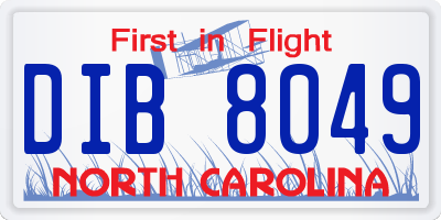 NC license plate DIB8049