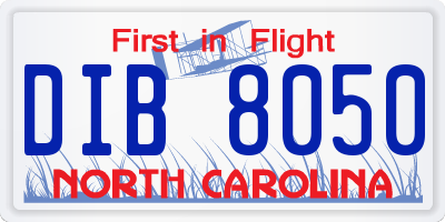 NC license plate DIB8050