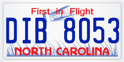 NC license plate DIB8053