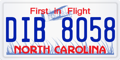 NC license plate DIB8058