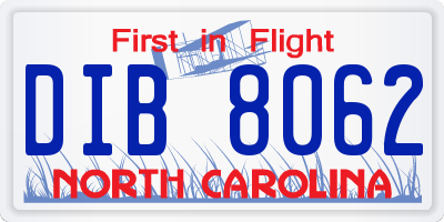NC license plate DIB8062