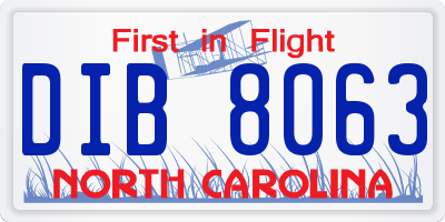 NC license plate DIB8063