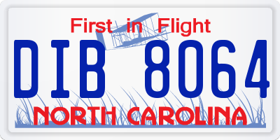 NC license plate DIB8064
