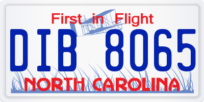 NC license plate DIB8065