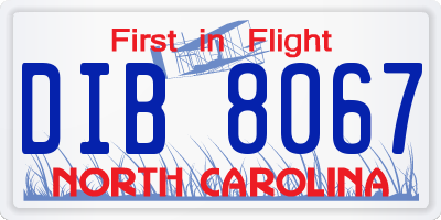 NC license plate DIB8067