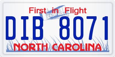 NC license plate DIB8071