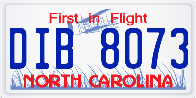 NC license plate DIB8073