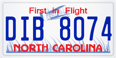 NC license plate DIB8074