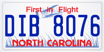 NC license plate DIB8076