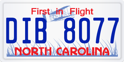 NC license plate DIB8077