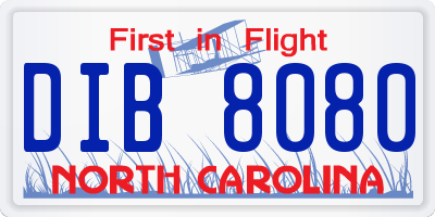 NC license plate DIB8080