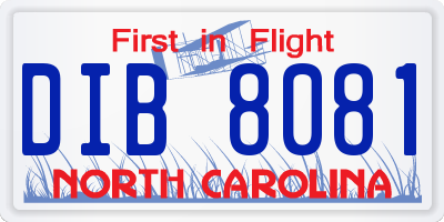 NC license plate DIB8081