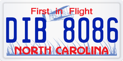 NC license plate DIB8086