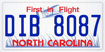 NC license plate DIB8087