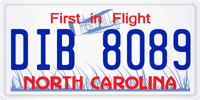NC license plate DIB8089