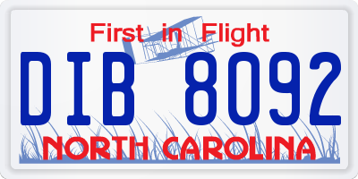 NC license plate DIB8092