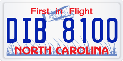 NC license plate DIB8100