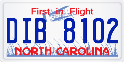 NC license plate DIB8102