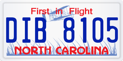 NC license plate DIB8105