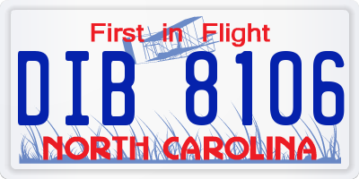 NC license plate DIB8106